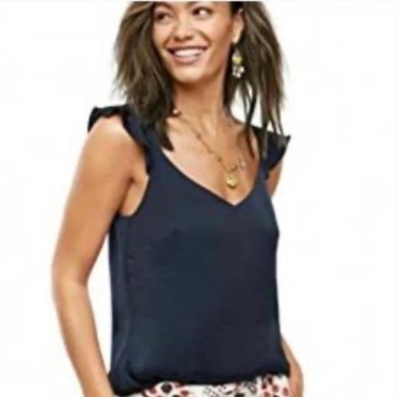 Cabi Handy Cami Navy Blue Flutter Sleeve V-Neck Top Tank Women’s Size Large - Picture 1 of 6